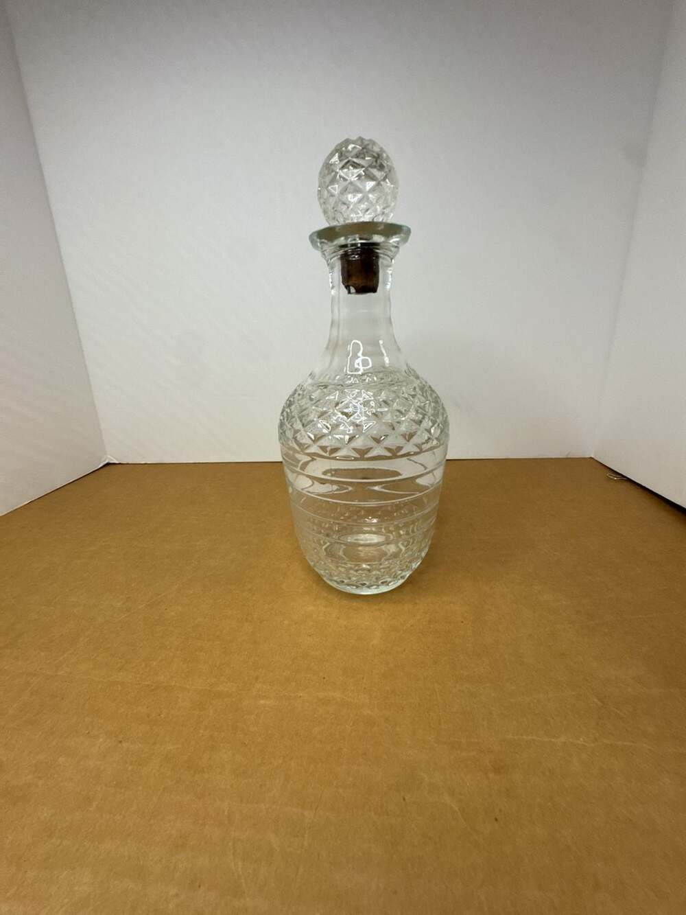 Vintage Crown Royal Clear Glass Decanter with Diamond Pattern and Stopper